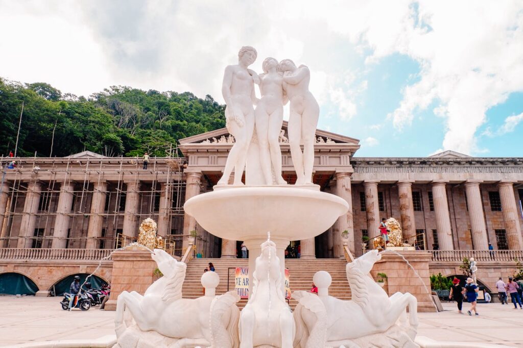 Majestic sculpture and fountain at the Temple of Leah in Cebu, Philippines.