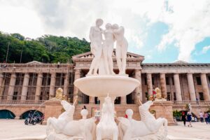 Majestic sculpture and fountain at the Temple of Leah in Cebu, Philippines.