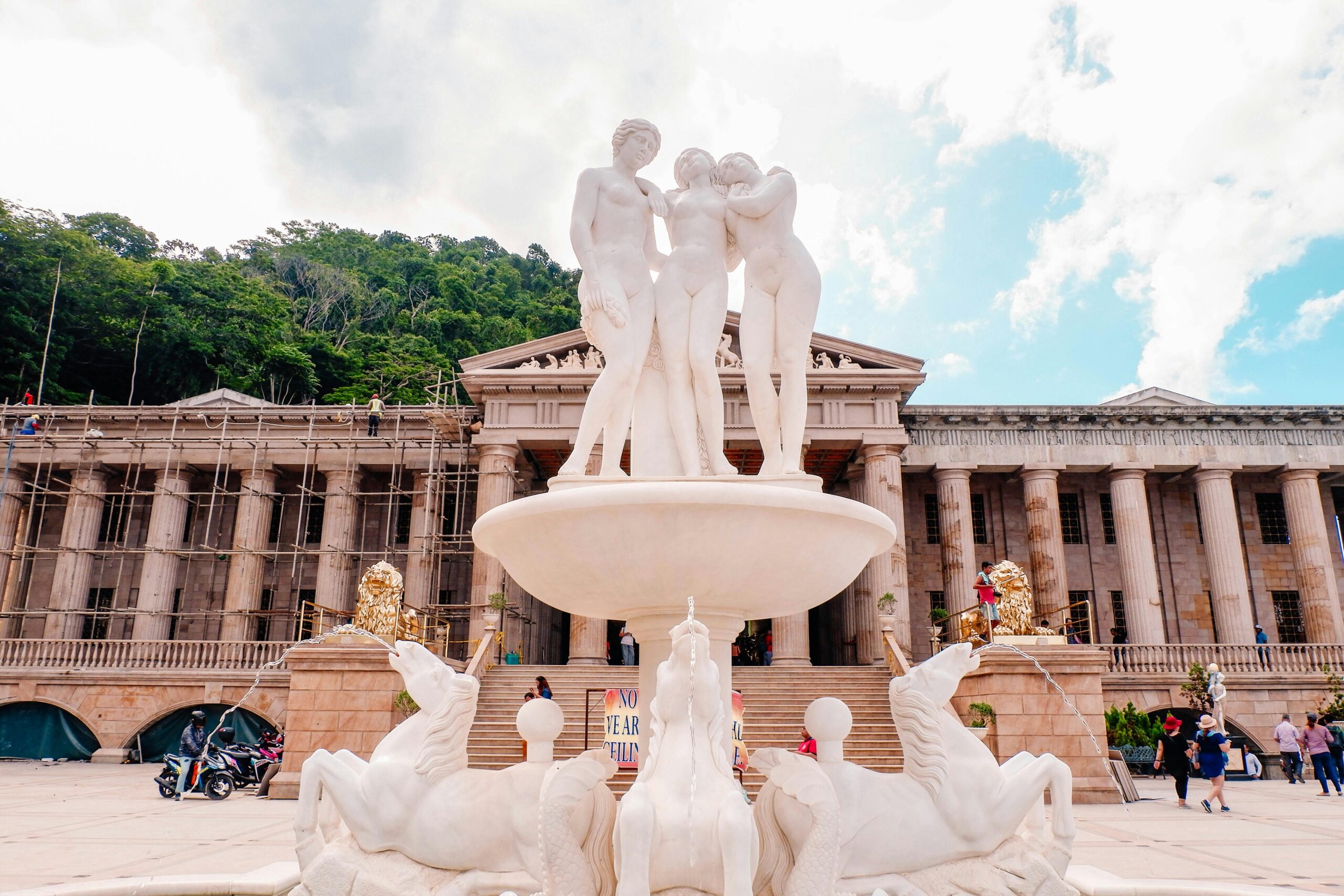 Majestic sculpture and fountain at the Temple of Leah in Cebu, Philippines.